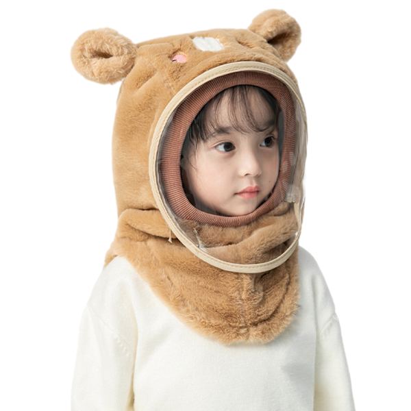 Söt tecknad mask cover hatt Anti-dimma värmande utomhus hatt för shopping Khaki Bear
