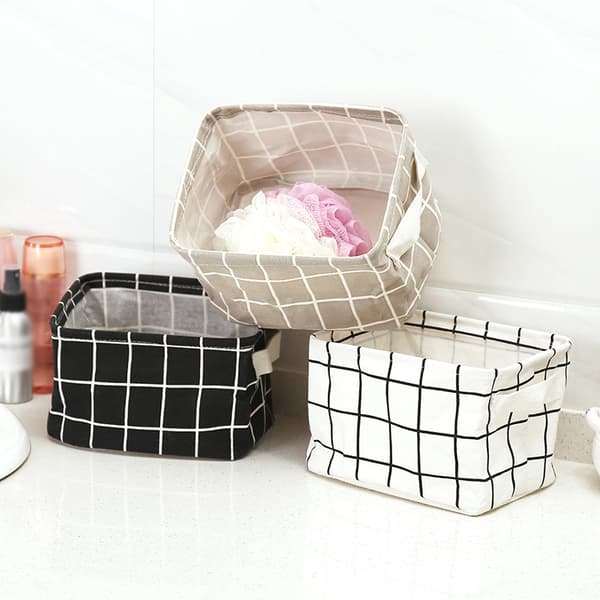 Geometri Mönster Skrivbord Förvaringslåda Bomull Linne Organizer Korg Vikbart case White