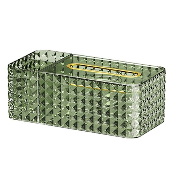 Vävnadslåda i kristall med fjäder- och diversehållare, multifunktionell organizer grön