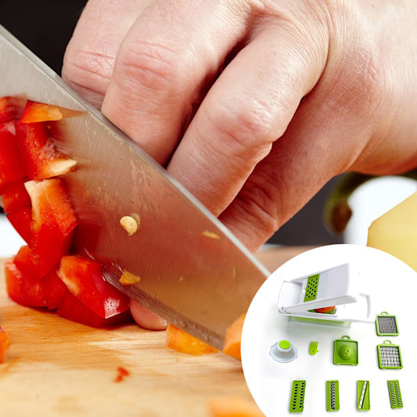 14-delad grönsaksremsa/rutnät Rivjärn Set Praktisk frukt Grönsaksskärare Hackare för hemköket Green