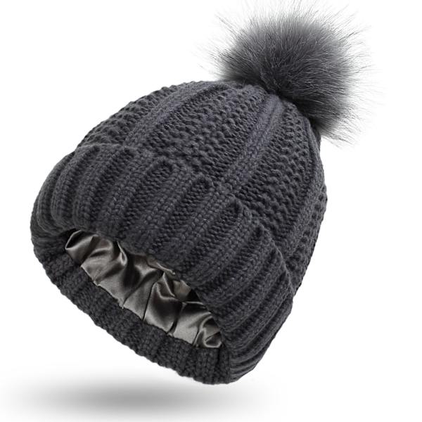 Elastisk ribbstickad mössa för hårskydd Bekväma andningsbara temamössor för kvinnor tjejer Dark Grey