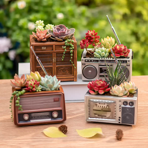 Krukor Planteringskärl Harts Retro Nyhet Kruka Desktop Balkong Växt Blomkruka för suckulent växt Behållare Heminredning Flower Pot For Recorder