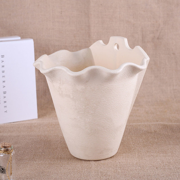 Vägghängande kruka Plast Bekvämlighet Väggfäste Blomkruka Växter Behållare Korg Kruka för inomhus utomhus Beige