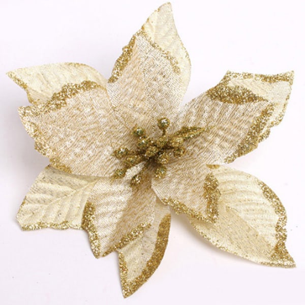 10st konstgjord julstjärna Blomma Jul Dekorativ Glitter Blomma Julgran Bröllopsdekoration Red 10pcs