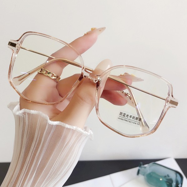 Platt spegelglas Klassisk fyrkantig ram Antiblått ljus Trendig stil dekorativa glasögon för män kvinnor Transparent Frame