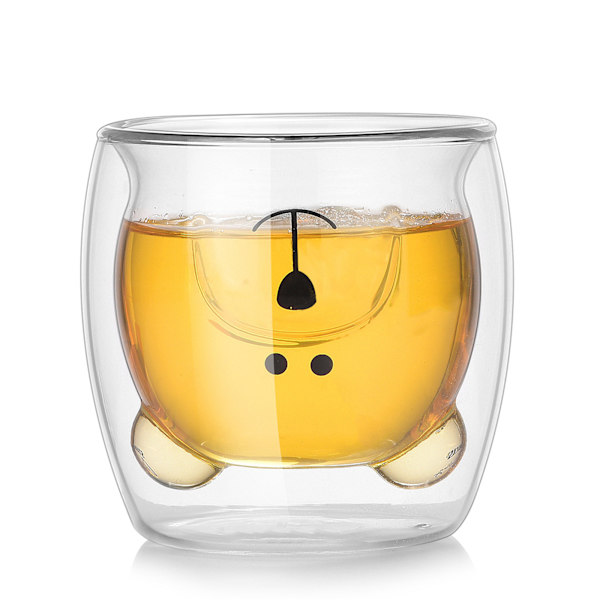 Tecknad Bear Cup Dubbellager Transparent Glas Cups Kaffe Mugg Par Gåvor 3