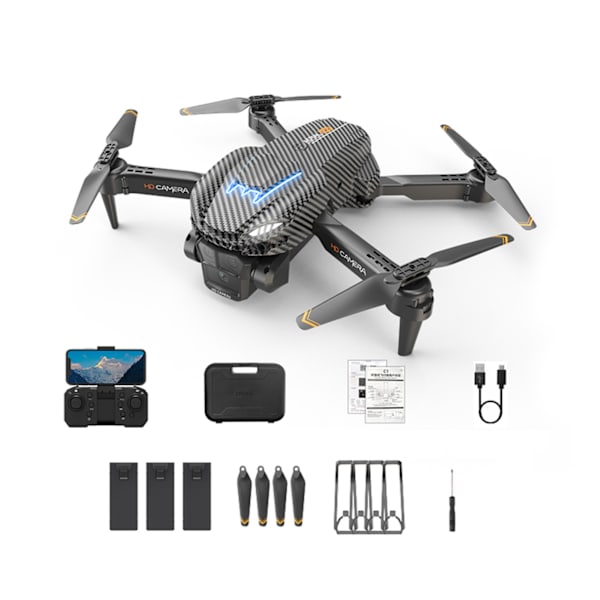Vikbar trippellins kamera-drönare Optical Flows Positionering Quadcopters för nybörjare Carbon 3 battery