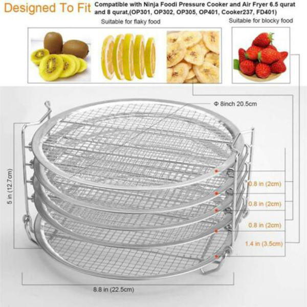 5 lager rostfritt stål Grillställ Grillspett Grill Bakplåtsställ för Air Fryer 8qt gryta Black
