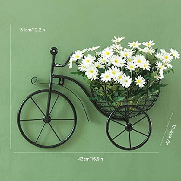 Smidesjärn Hängande Väggprydnad Retro Cykel Blomma Korg För Hem Vardagsrum Sovrum Dekoration White