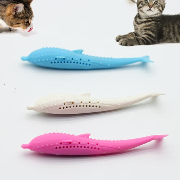 Katt Silikon Delfinformade Molar Leksaker Smart Interaction Mint Pet Leksaker Slipa tänder läcker mat Tuggleksaker Pink