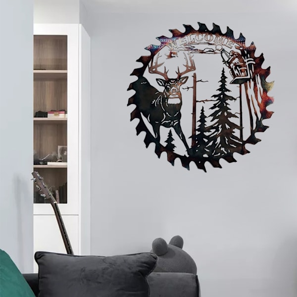 Älgsågblad Vägg Metallkonst Heminredning Fars Dag Unik gåva Dekorativ Metallkonst Trädvägg Självhäftande prydnad Whitetail Bow Hunter Sawblade