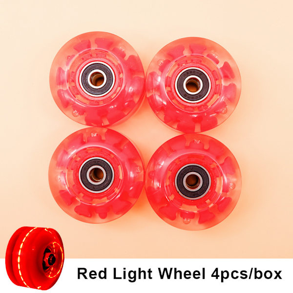 4st slitstarka lysande rullskridskohjul med lager lämpliga för dubbelradsskridskoåkning och skateboard Red Light Wheel