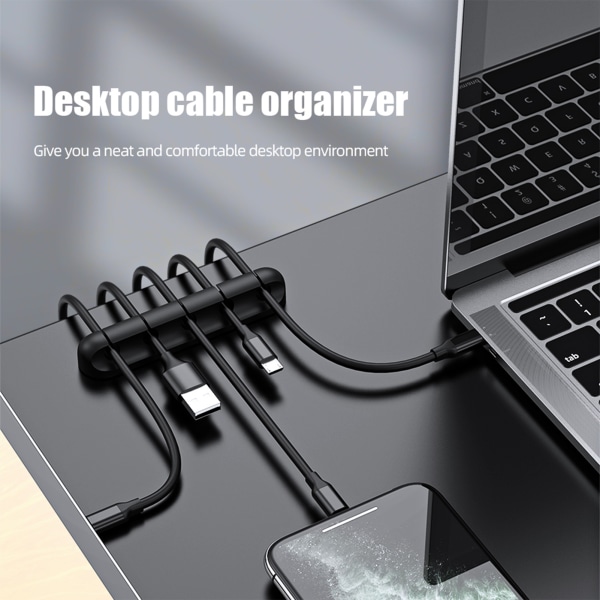 Desktop Silikon Kabelhantering För Office Home Desktop USB Laddningskabel Gray Three Holes