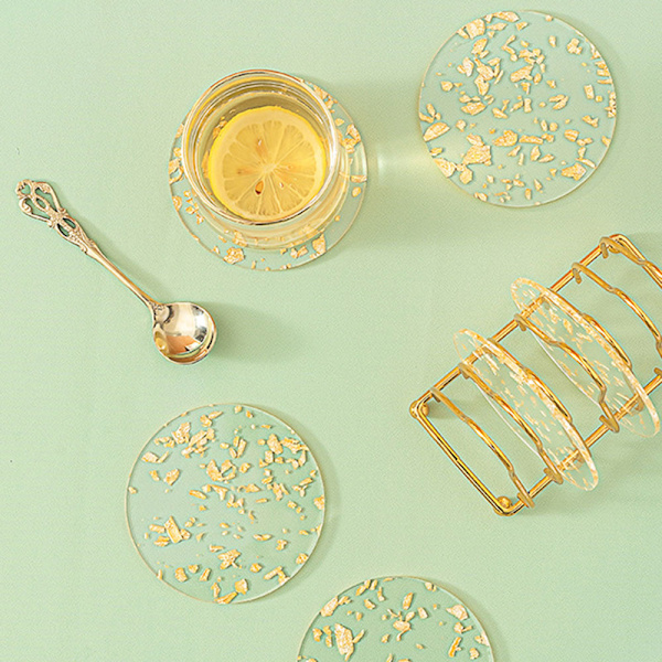 Creativity Tea Cup Pads Återanvändbara halkfria Gold Leafs koppmatta för bordsbruk Hexagon