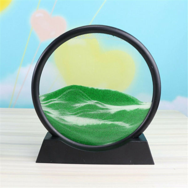 Rörlig Sand Konstbild Runt Glas 3D Naturligt Landskap Flödande Sand Ram Timglas Dekor För Hem Yellow 18cm