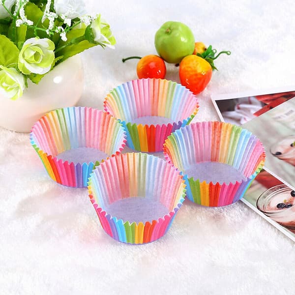 100 st Rainbow Paper Cake Cupcake Liners Bakning Muffin Cup Case För Köksfest