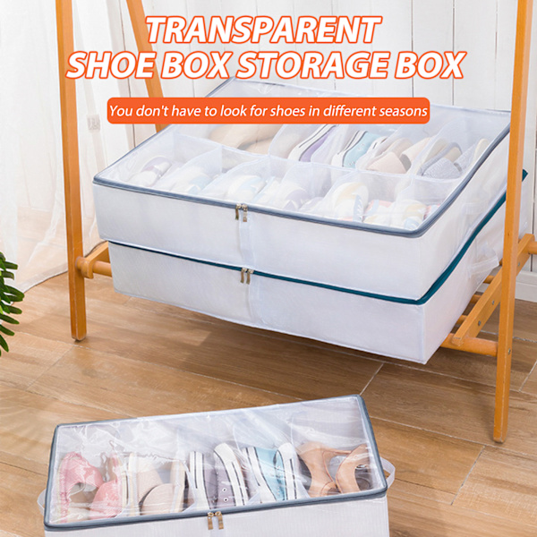 Under sängen Skoförvaring Organizer Clear Window Design Passar för höga klackar och tennisskor Gray Large