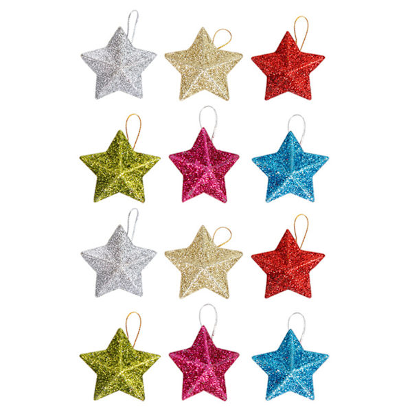 6/12/24 st glittrande stjärnhänge för julgran Fashionabla festivalfester rekvisita för hemmets sovrum Multicolour 12pcs