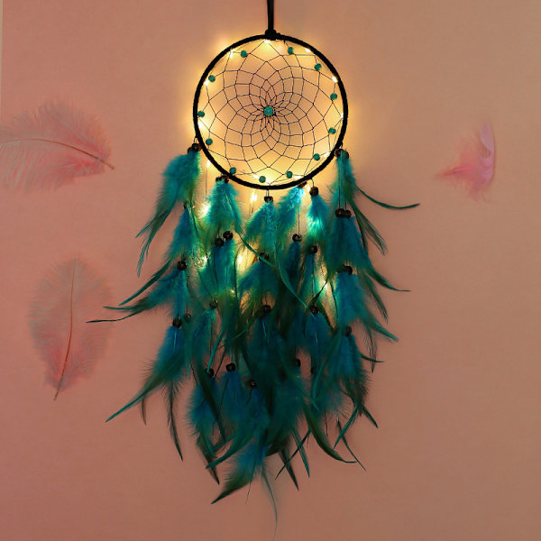 Blue Feathers Dream Catcher Vacker handgjord Makrame Dream Catcher för vägghängande dekor