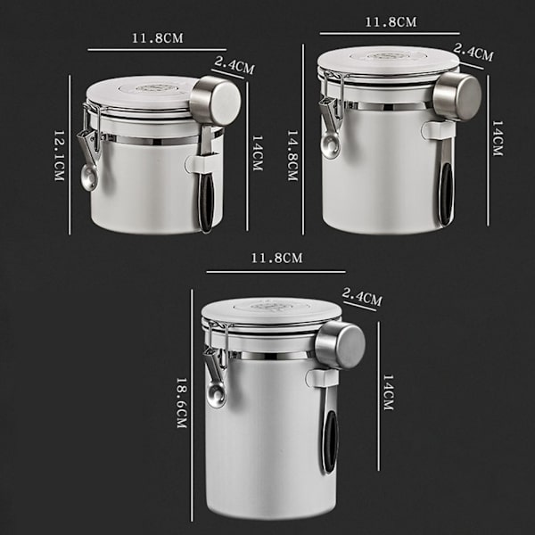Rostfritt Stål Kanister med Sked & Datumspårare Kaffeburkar Förvaringsbehållare För Tea Socker Mjöl silver 1.2L