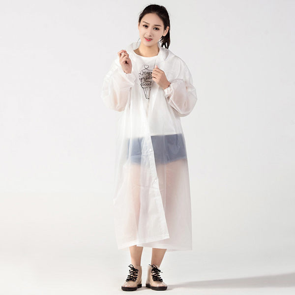 EVA Vuxen Regnjacka Bärbar Utomhus Rese Regnkläder Unisex Thicken Vattentät Andas Elastiska manschetter Cover med huva White