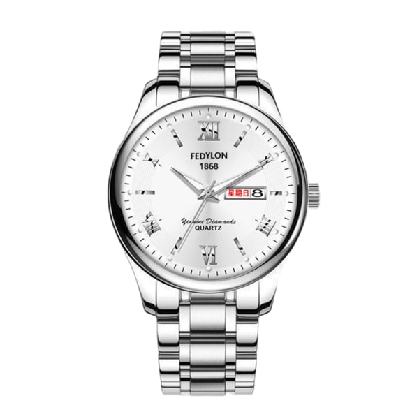 Helautomatisk mekanisk watch för män Enkel vattentät armbandsur Present för födelsedag White