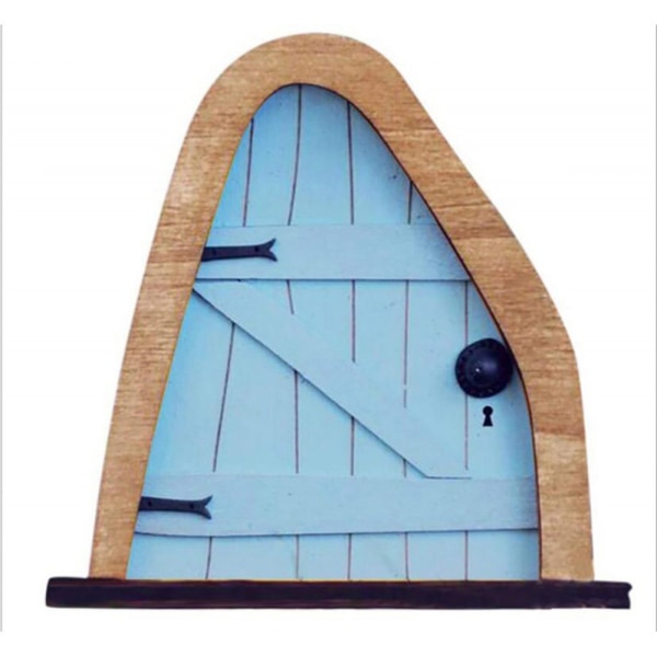 Trä tomtedörr Färgglad Fairy House-dörr Kreativa miniatyrlandskapstillbehör för trädgården Oval Door Blue