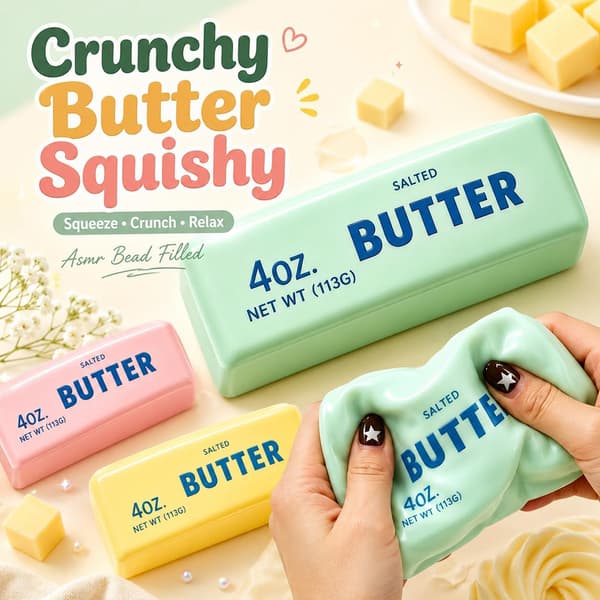 Sprøde Smør Squishies Asmr Perlefyldte Squishies Smør Stressbold Bløde Strækbare Fidget Legetøj Til Angstlindring Yellow