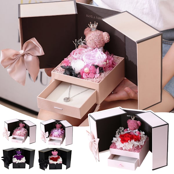 Dubbeldörr konserverad blombjörn smycken presentask slitstark presentförpackning box för bröllopsförslag E