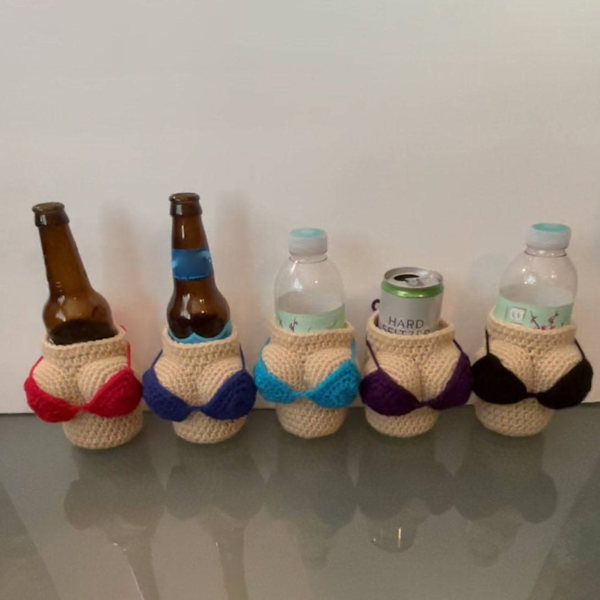 Bikini stickat vinflaskskydd Cover återanvändbar stickad koppärm för julfestbar Red