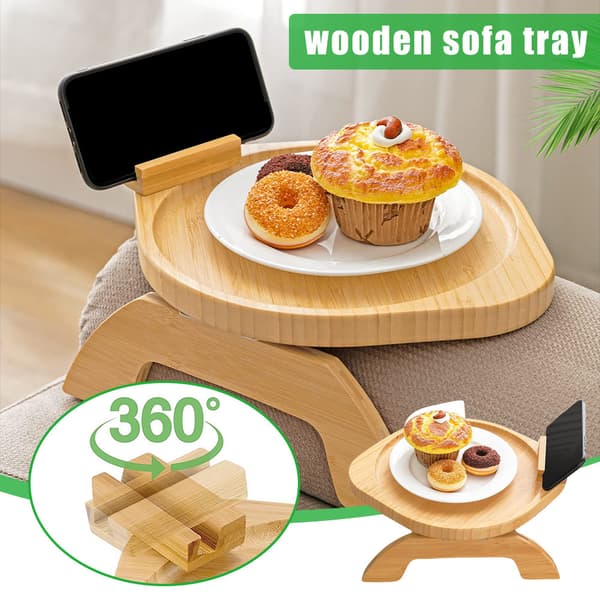 Träarmstöd Clips-On Bordssoffa Organizer bricka för kaffesnacks Elektronik Picture Section