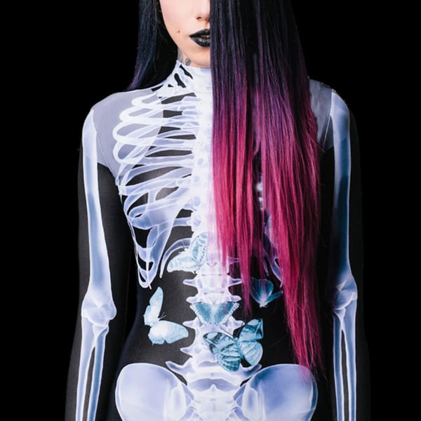 Halloween Sexig Skelett Bodysuit Halloween-kostymer För Unisex 3D Skelettmönster Skinny Jumpsuit Male M