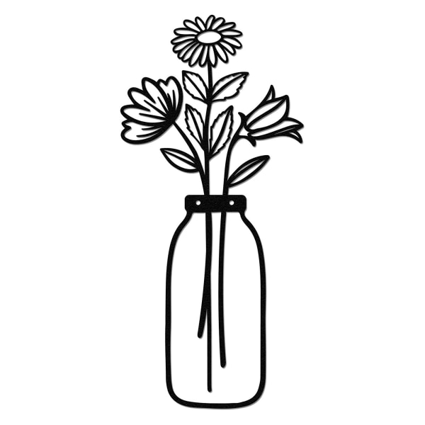 Metall väggkonstdekoration lätt blomma i kruka kreativ prydnad för vardagsrum kök sovrum Three In A Set
