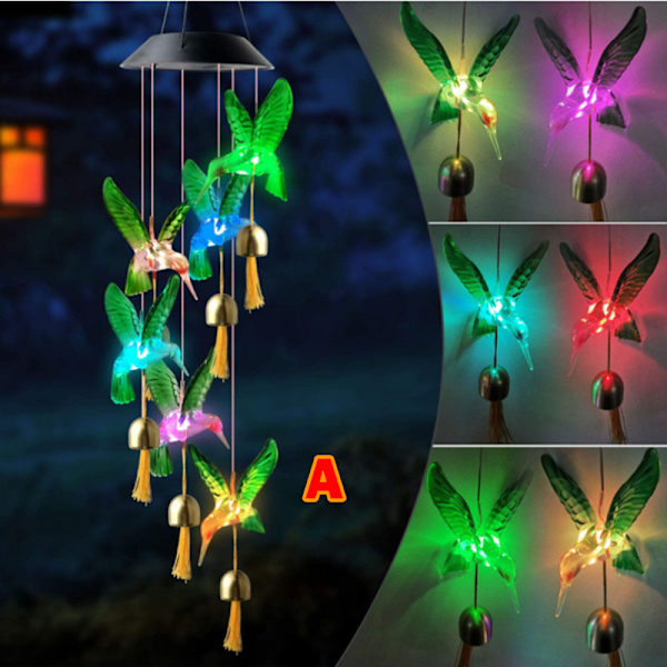 Solar Wind Chime Färgskiftande Wind Chimes Vattentät hängande dekoration för Hem Graden Office A