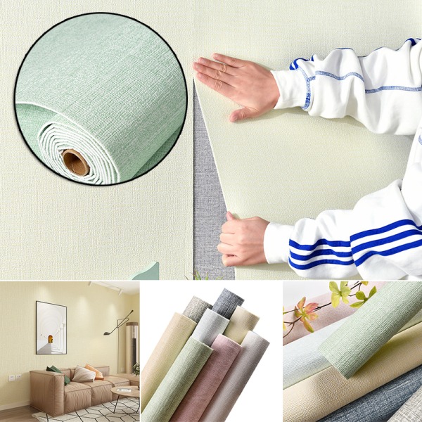 Faux linne texturerad tapet Avtagbar självhäftande stick kontakt papper väggdörr för accent vägg sovrum White