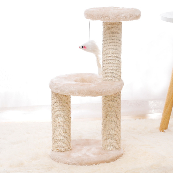 Kattträd Katttorn på flera nivåer med skrapbräda Kattaktivitetsträd Lekhus med 2 hänge för inomhuskatter Kattungar Beige