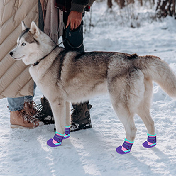 4st Varma Fleeces Hundstövlar För Vinter Vindtät Allmänt Tassskydd Skor För Stor Hund Black Orange 2