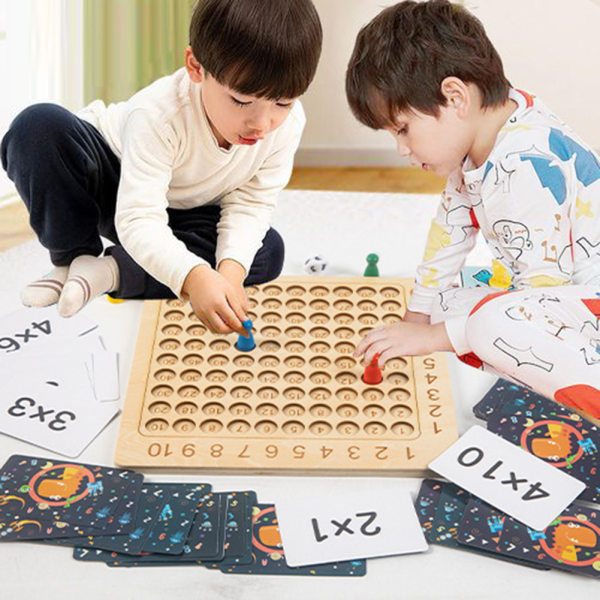 99 Multiplikation Träbräde med tärningar, rolig matematikleksak, pedagogiskt brädspel för barn och familj