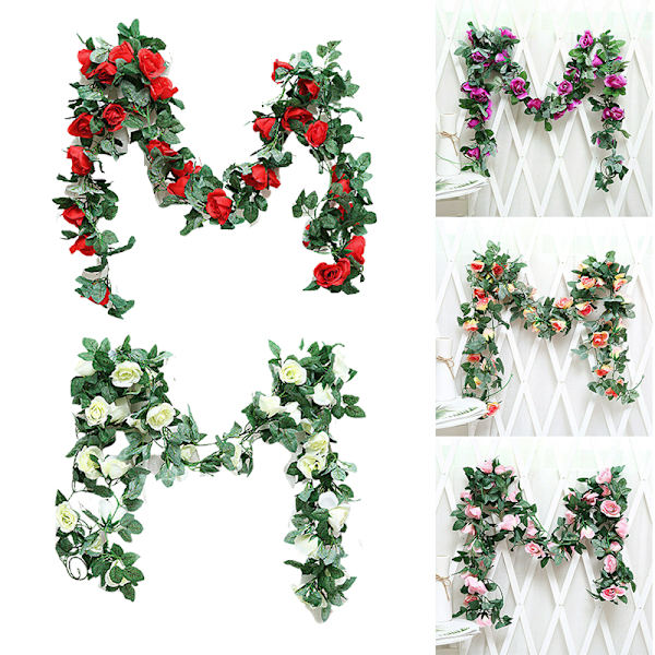 Simulerad Rose Vine Green Leaf Garland Hängande prydnad Lämplig för bröllopsfest Trädgårdsdekoration Red