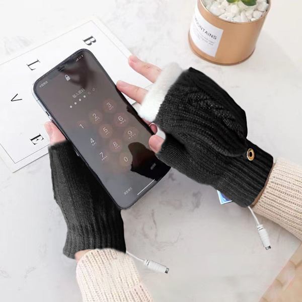 USB uppvärmda handskar för kallt väder Hög elastisk mjuk thermal för kvinnor män Grey