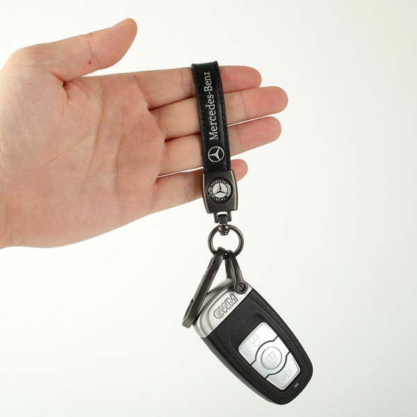 Lädernyckelring Kroknyckelhänge med bilmärkeslogotyp fjäderspänne & ring kompatibel med huvudbilmärket Benz