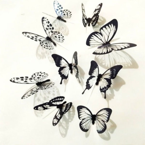 18 st 3D svart och vit fjäril klistermärke konst väggdekor heminredning rum dekor Black And White 101