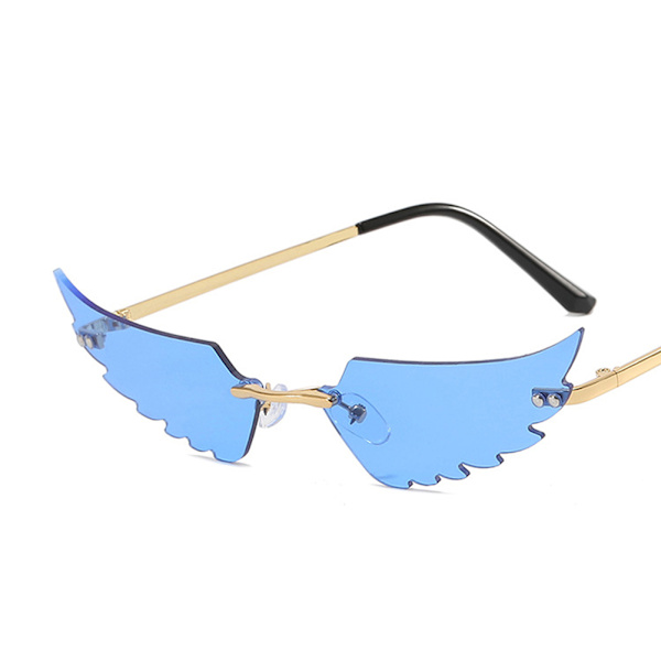 Fjäder Vingar Solglasögon Tiktok Mode Ramlösa Solglasögon för Kvinnor Flickor Partyfavoriter Light Blue