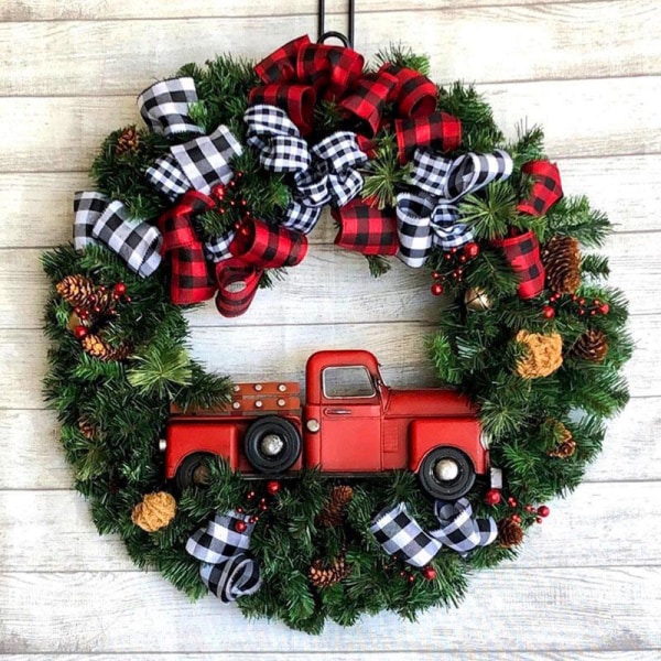 Röd lastbil julkrans fönster ytterdörr dekoration vägghängande för jul dekoration rekvisita 25cm