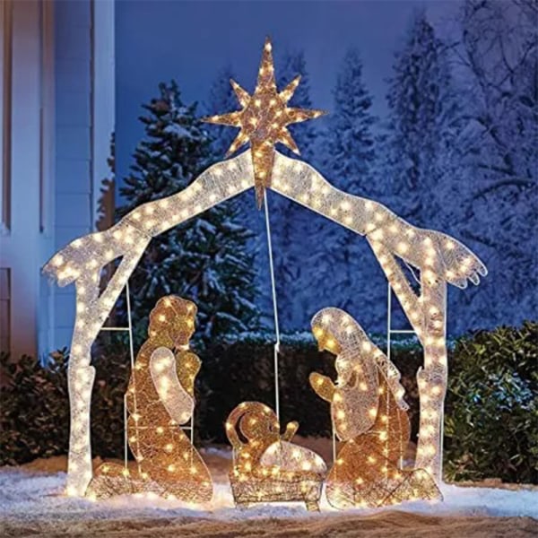 Heliga familjen Jul Födelsefödelse Dekoration Belysning Jesus Scen Infoga metallprydnadsdel Säsongens festdekor för hem Picture Section
