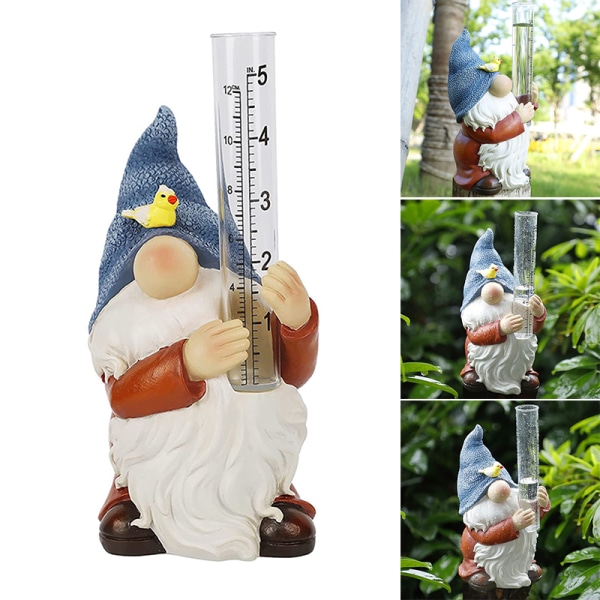 Resin Gnome Regnmätare Staty Handmålad Gnome Ornament Kreativa presenter för Utomhus Trädgård Innergårdsdekoration