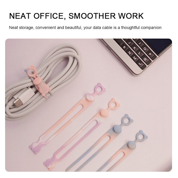 Silikonbuntband Organiser för kabelhushållskraftkabelsele rep för trådbundna headset Gradient Pink Blue