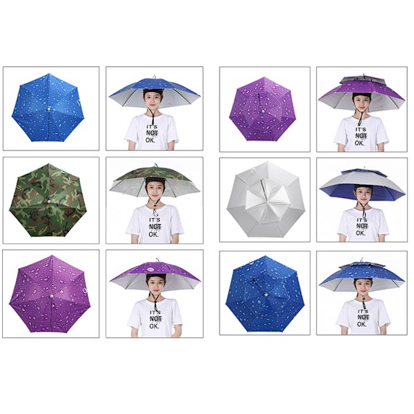 2-lagers paraplyhatt Bärbar andningsbar paraplyhatt Fällbar regnskydd 95cm Raindrop Blue