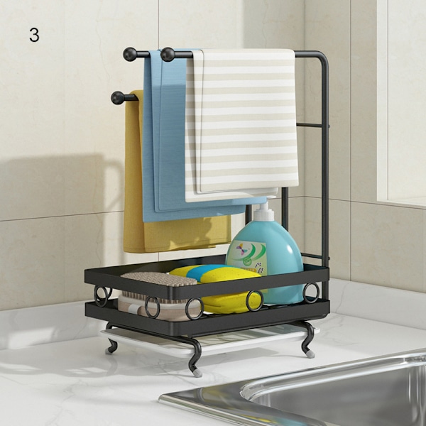 Multifunktionsdiskbänk i kolstål Caddy Coutertop Organizer Självhäftande trassvamphållare med dräneringsplatta 3 Table