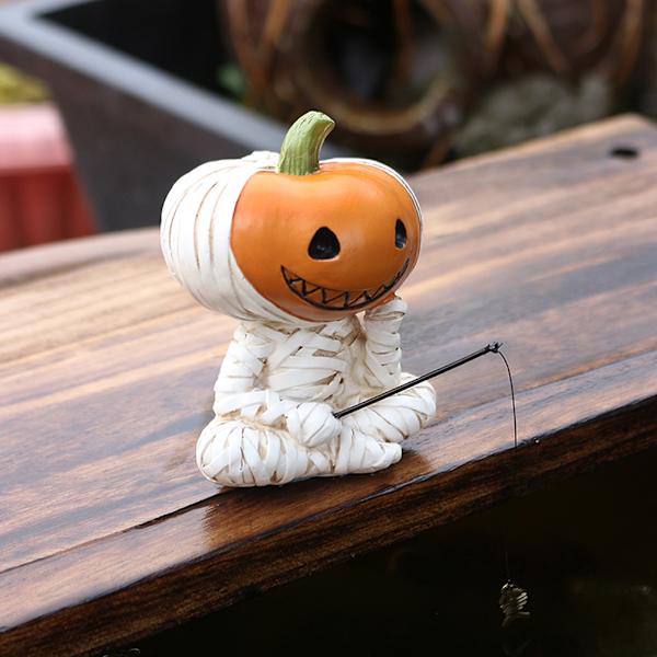Græskar Fugleskræmsel Fiskeri Figur Sød Smil Græskar Hoved Fiskere Skulptur Udendørs Have Statue Til Halloween Straw